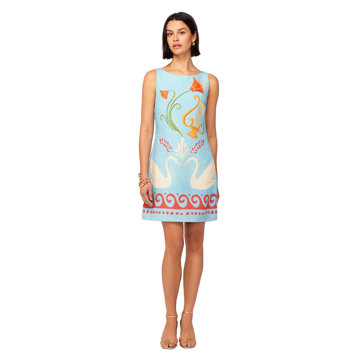 KITRI Marina Blue Cygnus And Lyra Print Mini Dress